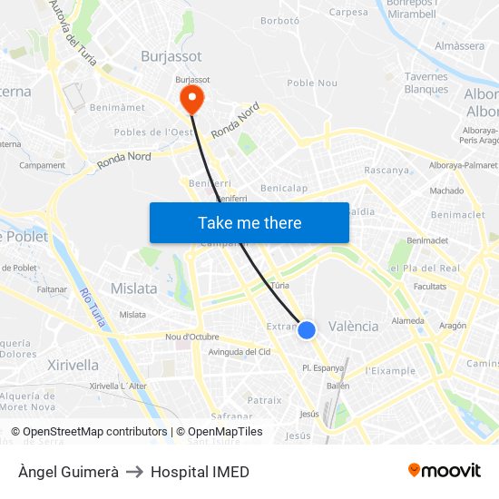 Àngel Guimerà to Hospital IMED map