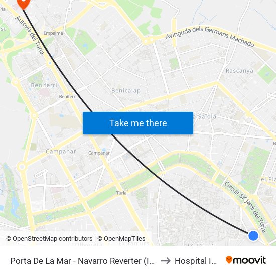 Porta De La Mar - Navarro Reverter (Imparell) to Hospital IMED map