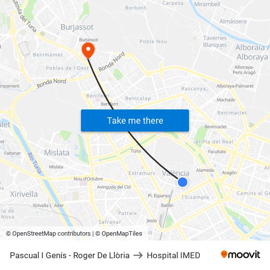 Pascual I Genís - Roger De Llòria to Hospital IMED map