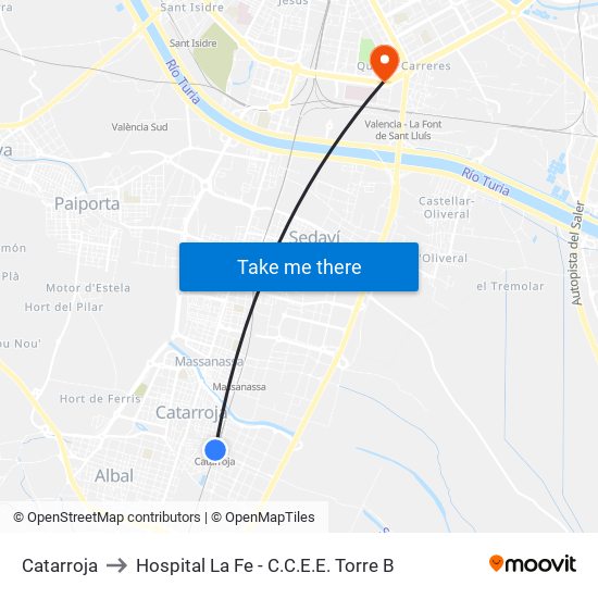 Catarroja to Hospital La Fe - C.C.E.E. Torre B map