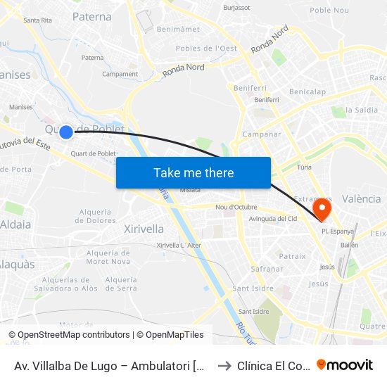 Av. Villalba De Lugo – Ambulatori [Quart De Poblet] to Clínica El Consuelo map