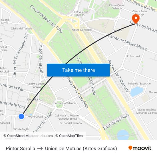 Pintor Sorolla to Union De Mutuas (Artes Gráficas) map