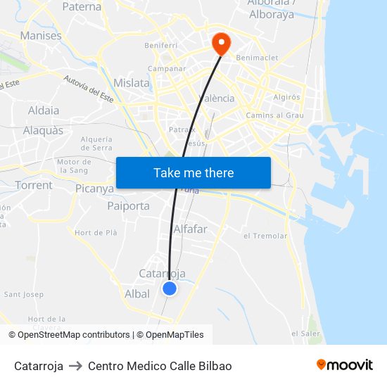 Catarroja to Centro Medico Calle Bilbao map