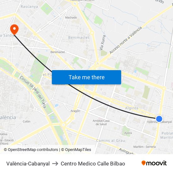 València-Cabanyal to Centro Medico Calle Bilbao map