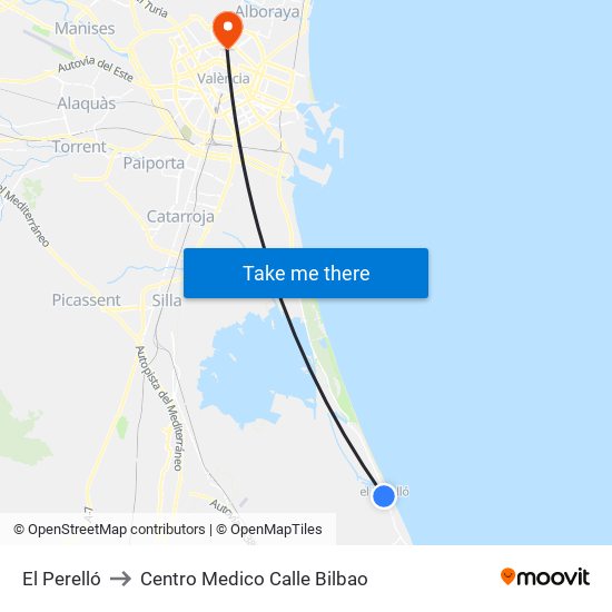 El Perelló to Centro Medico Calle Bilbao map