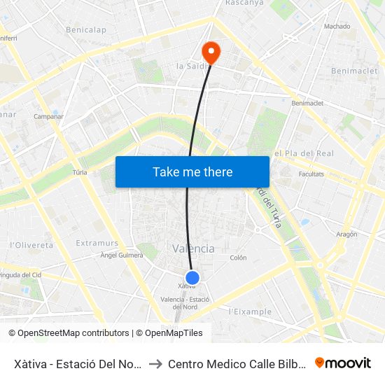 Xàtiva - Estació Del Nord to Centro Medico Calle Bilbao map