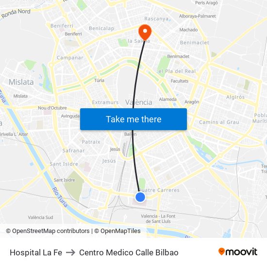 Hospital La Fe to Centro Medico Calle Bilbao map