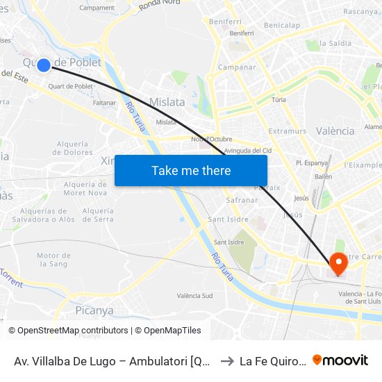 Av. Villalba De Lugo – Ambulatori [Quart De Poblet] to La Fe Quirofanos map