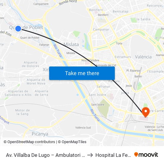 Av. Villalba De Lugo – Ambulatori [Quart De Poblet] to Hospital La Fe - Torre C map