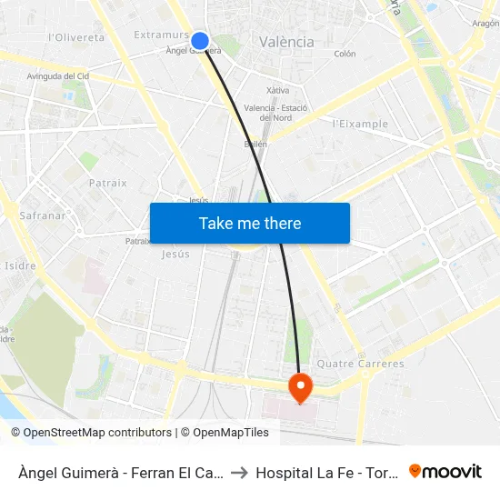 Àngel Guimerà - Ferran El Catòlic to Hospital La Fe - Torre C map