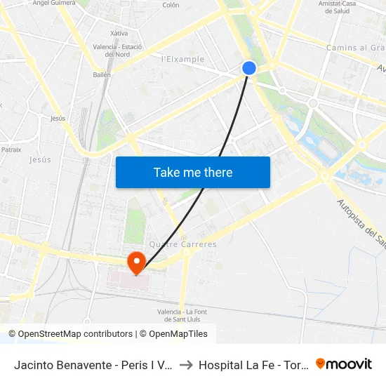 Jacinto Benavente - Peris I Valero to Hospital La Fe - Torre C map