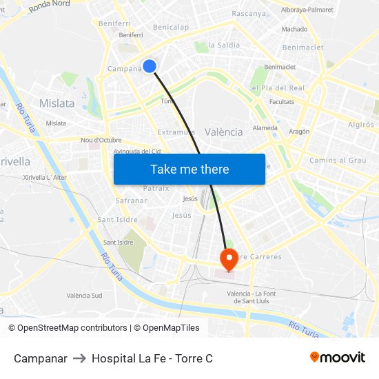 Campanar to Hospital La Fe - Torre C map