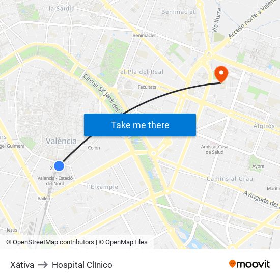 Xàtiva to Hospital Clínico map