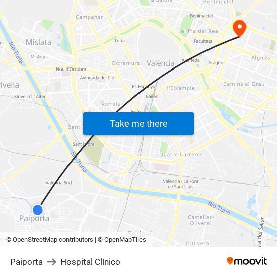 Paiporta to Hospital Clínico map
