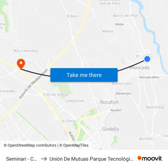 Seminari - Ceu to Unión De Mutuas Parque Tecnológico map