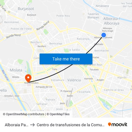 Alboraia Palmaret to Centro de transfusiones de la Comunidad Valenciana map