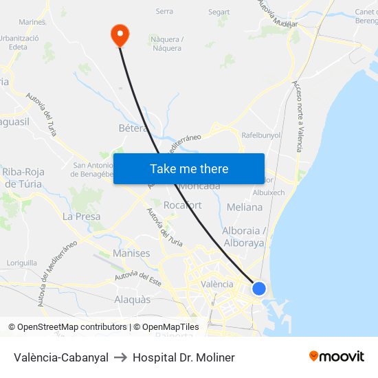 València-Cabanyal to Hospital Dr. Moliner map