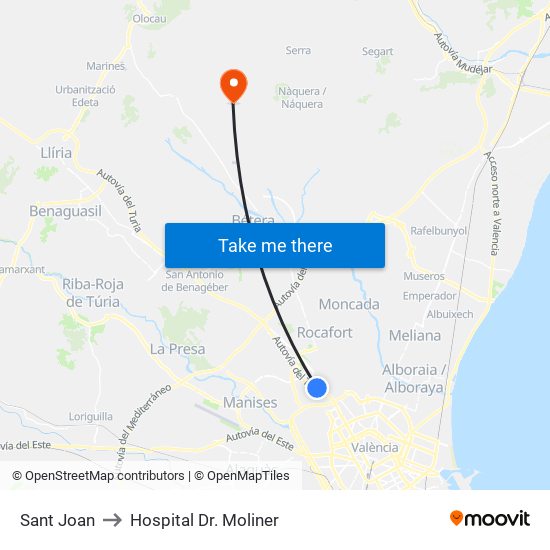 Sant Joan to Hospital Dr. Moliner map