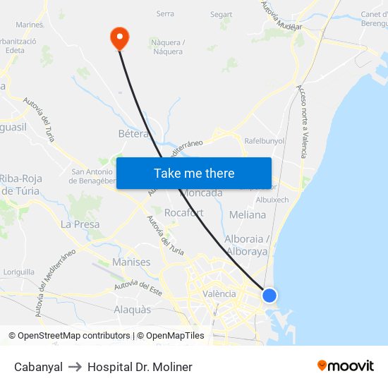 Cabanyal to Hospital Dr. Moliner map