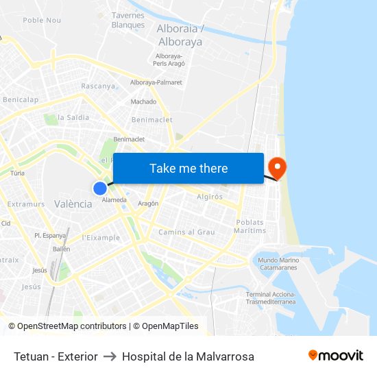 Tetuan - Exterior to Hospital de la Malvarrosa map