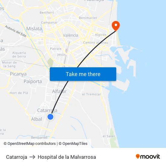 Catarroja to Hospital de la Malvarrosa map