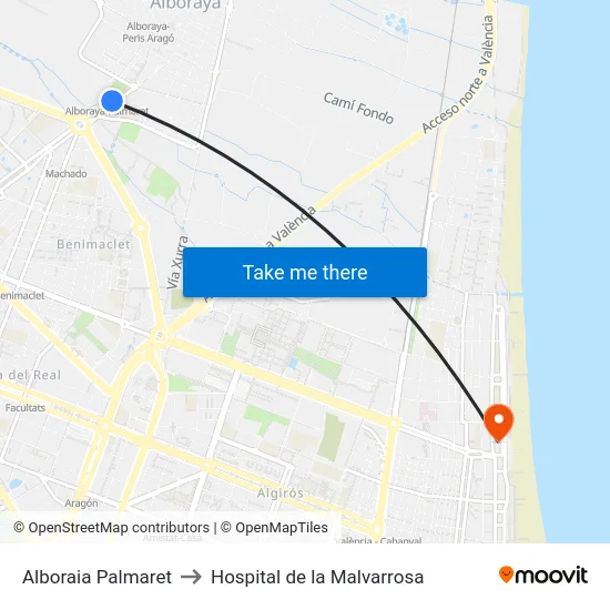 Alboraia Palmaret to Hospital de la Malvarrosa map