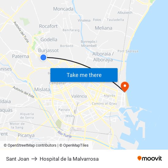Sant Joan to Hospital de la Malvarrosa map