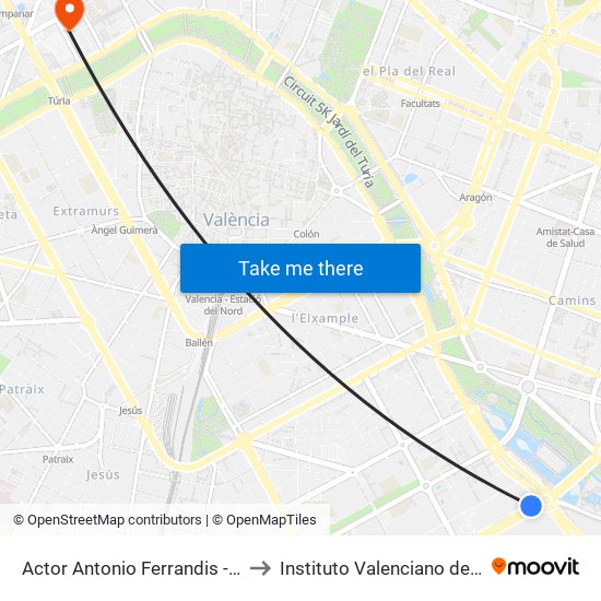 Actor Antonio Ferrandis (Parell) - Centre Comercial to Instituto Valenciano de Oncologia (IVO) map