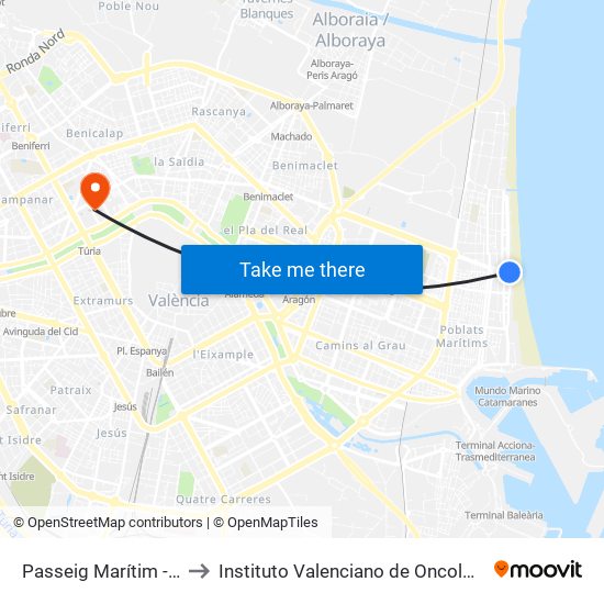 Passeig Marítim - Pavia to Instituto Valenciano de Oncologia (IVO) map