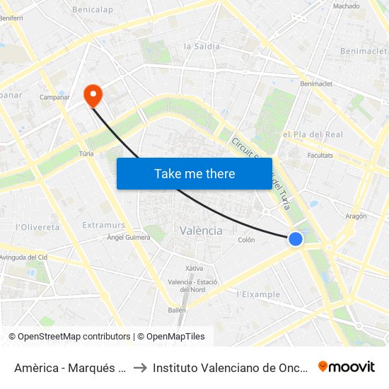 Plaça D'Amèrica - Marqués Del Túria to Instituto Valenciano de Oncologia (IVO) map