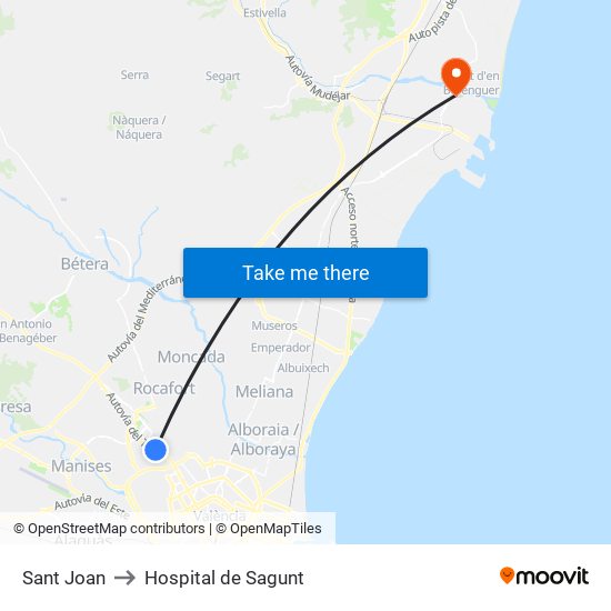 Sant Joan to Hospital de Sagunt map