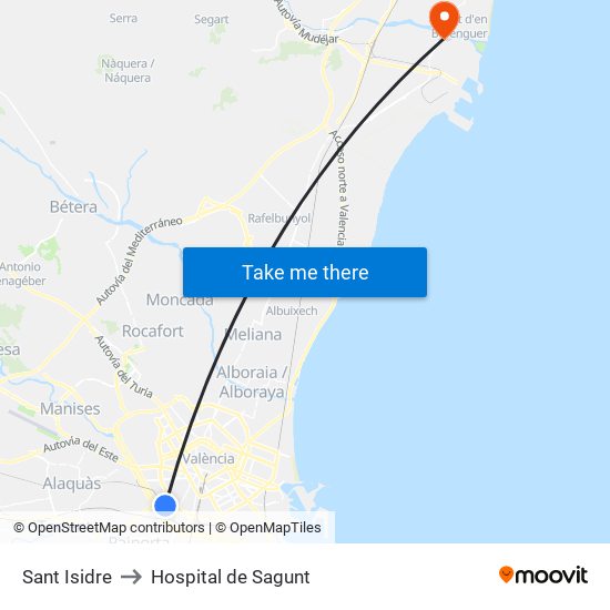 Sant Isidre to Hospital de Sagunt map