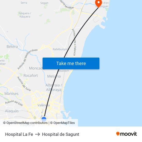 Hospital La Fe to Hospital de Sagunt map