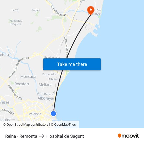 Reina - Remonta to Hospital de Sagunt map