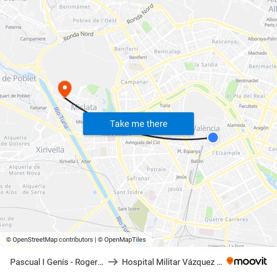 Pascual I Genís - Roger De Llòria to Hospital Militar Vázquez Bernabéu map