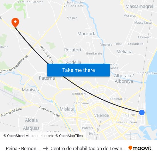 Reina - Remonta to Centro de rehabilitación de Levante map