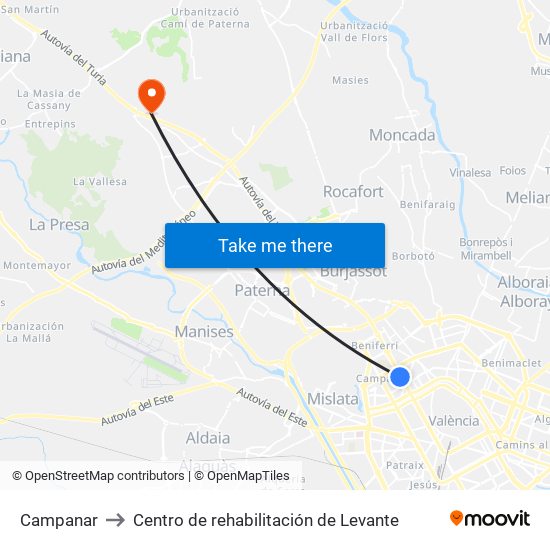 Campanar to Centro de rehabilitación de Levante map