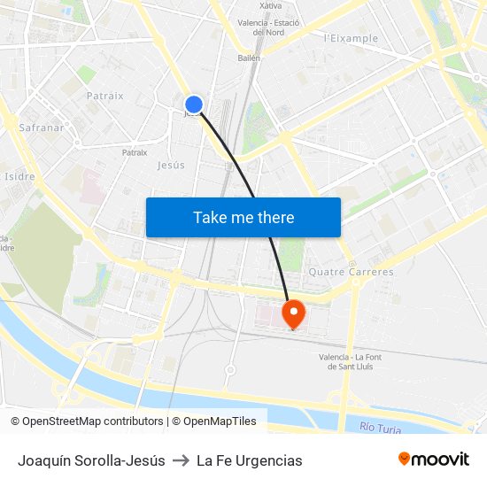 Joaquín Sorolla-Jesús to La Fe Urgencias map