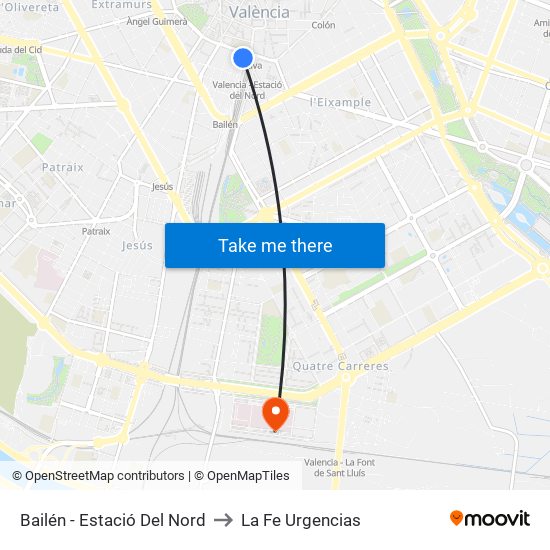 Bailén - Estació Del Nord to La Fe Urgencias map