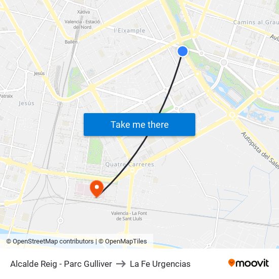 Alcalde Reig - Parc Gulliver to La Fe Urgencias map