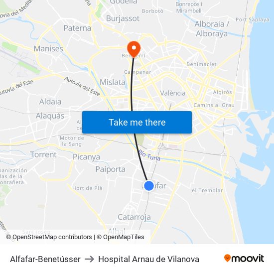 Alfafar-Benetússer to Hospital Arnau de Vilanova map