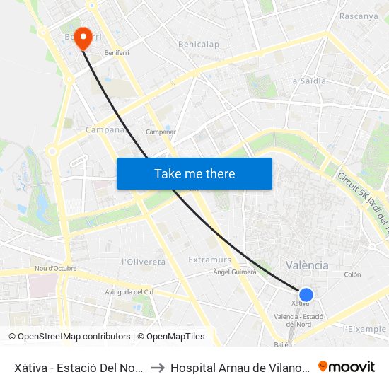 Xàtiva - Estació Del Nord to Hospital Arnau de Vilanova map