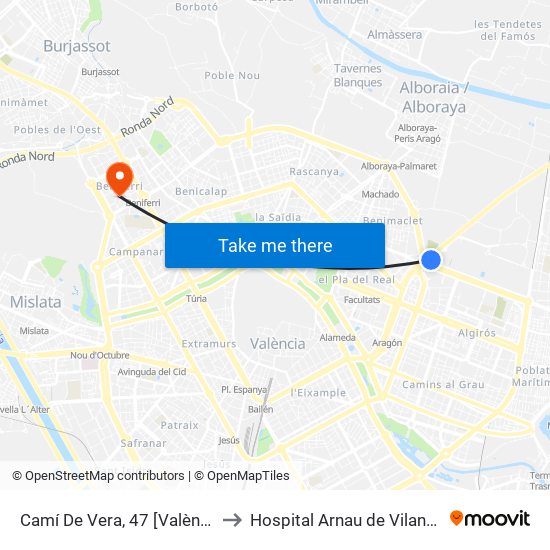 Camí De Vera, 47 [València] to Hospital Arnau de Vilanova map