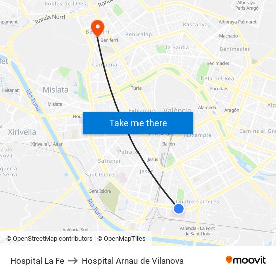 Hospital La Fe to Hospital Arnau de Vilanova map