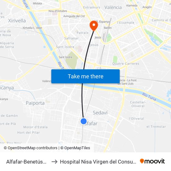 Alfafar-Benetússer to Hospital Nisa Virgen del Consuelo map
