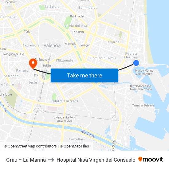 Grau – La Marina to Hospital Nisa Virgen del Consuelo map