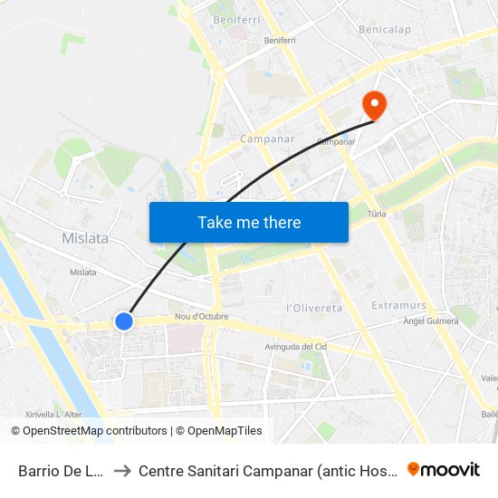 Barrio De La Luz to Centre Sanitari Campanar (antic Hospital La Fe) map