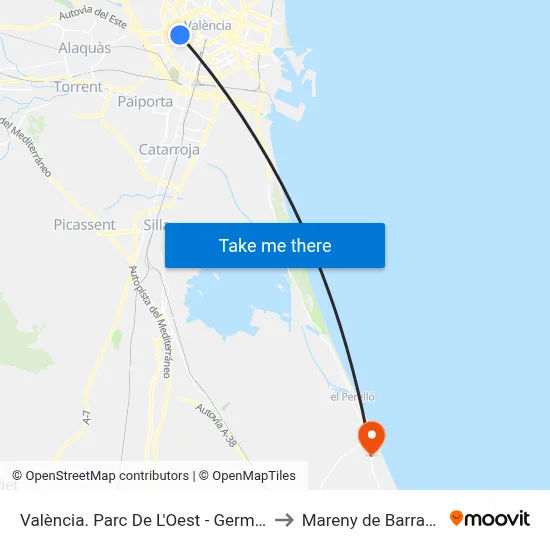 València. Parc De L'Oest - Germans Rivas to Mareny de Barraquetes map