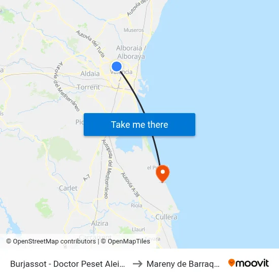 Burjassot - Doctor Peset Aleixandre to Mareny de Barraquetes map