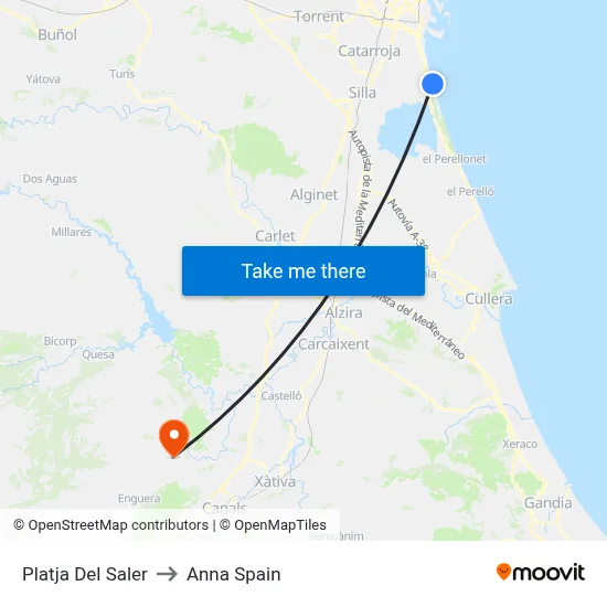Platja Del Saler to Anna Spain map